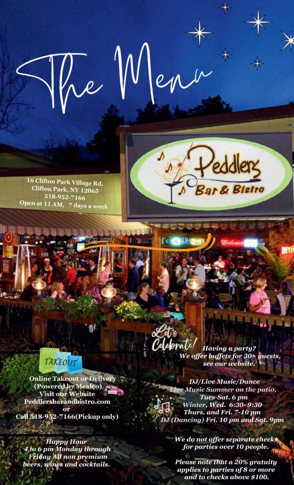 Menu Peddlers Bar and Bistro Restaurant Clifton Park NY